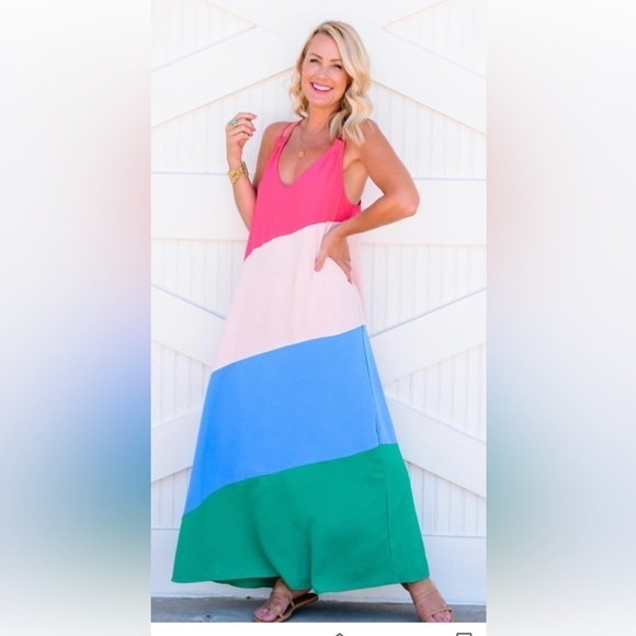 GIBSONLOOK Color Block Maxi Shift Dress Size M - Picture 1 of 8